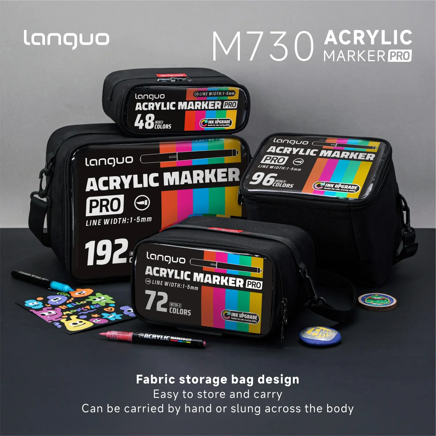 Blue Fruit M730 Pro Acrylic Markers, 48/72/96/192 Colors, Art Drawing Supplies, Smart Ink System, Large Capacity, Durable, Soft Tip, Ideal for Art & DIY