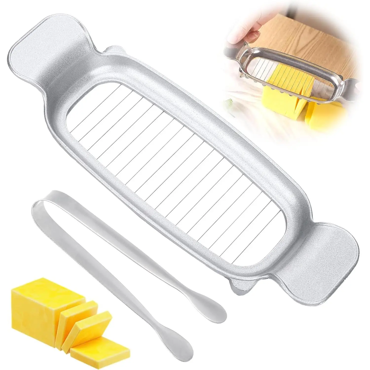Butter Slicer , Cheese Cutters for Block Cheese, Slicer Handheld Butter Slicers for Butter Squares Stainless Steel Cheese Slicer with Tweezer for Portion Control for Butter, Cheese, Fruit