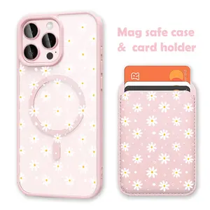 Classic Daisy White Clear MagSafe Compatible Phone Case & Card Holder Wallet Magnetic Shockproof Cover for iPhone 17 /16 Pro Max Cases for Samsung S25 Black Durable