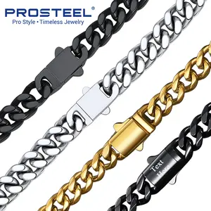 PROSTEEL Miami Cuban Chain Necklace Stainless Steel 5mm/6mm/7mm/9mm/12mm/14mm Width 18"-30" Necklace Hypoallergenic Jewelry Unisex For  Men Women Gift Box
