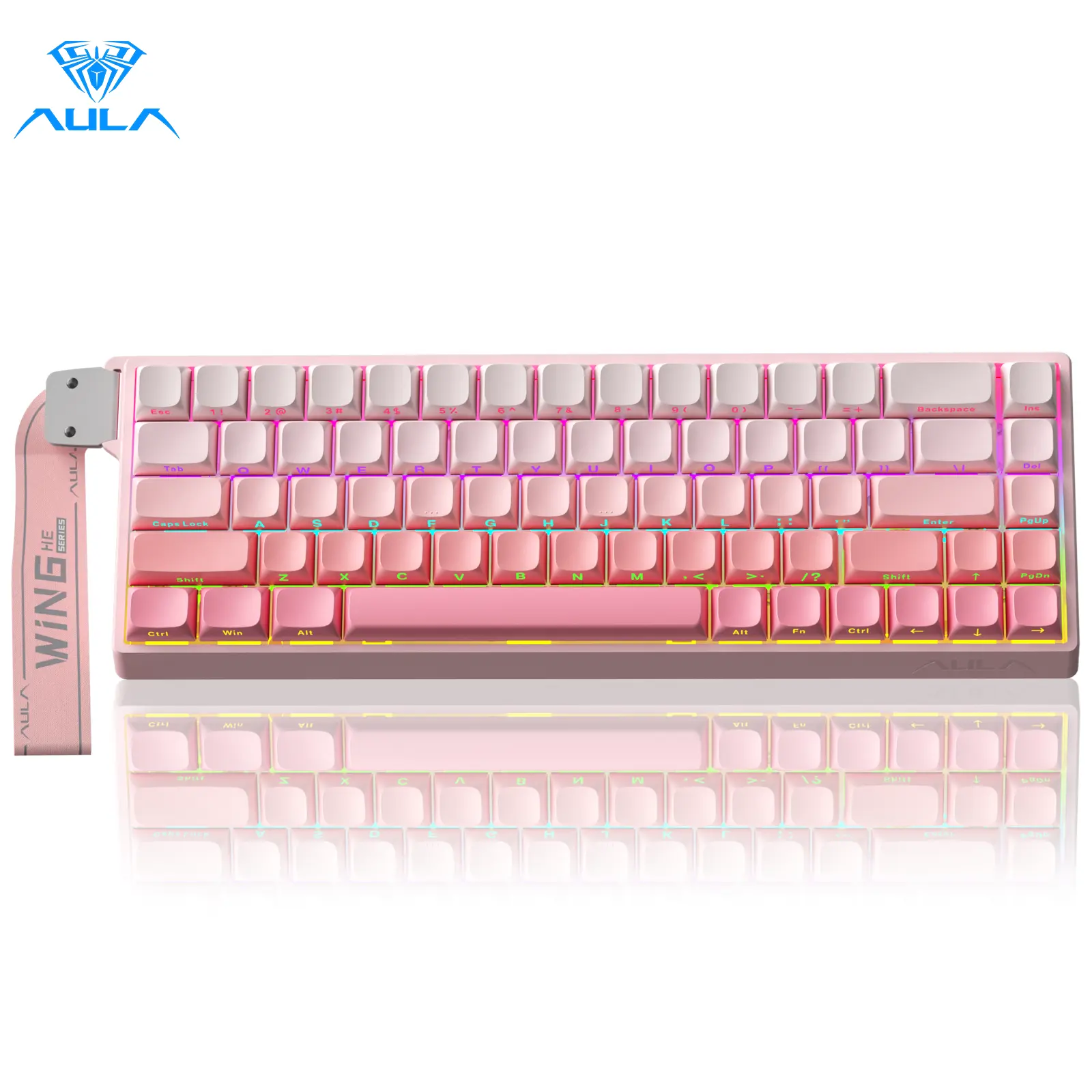 Aula WIN68 HE Magnetic Switch 65% Compact Body Wired Gaming Keyboard - Gradient Pink, 8000Hz Polling Rate, Rapid Trigger Hall Effect, RGB Lights, Stable Wired Cable, Easy to Carry PC Gaming Accessory for Esports Gamers
