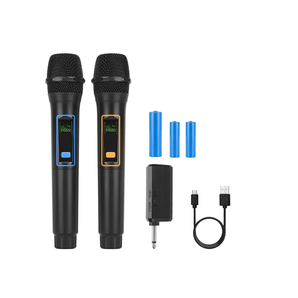 LMBGM W6 2 Mics Wireless Handheld Dual Microphone System, Rechargeable Karaoke Mics with 6.35mm Receiver, Plug and Play for PA Speaker, Mixer, Home KTV, Party, Wedding and Church