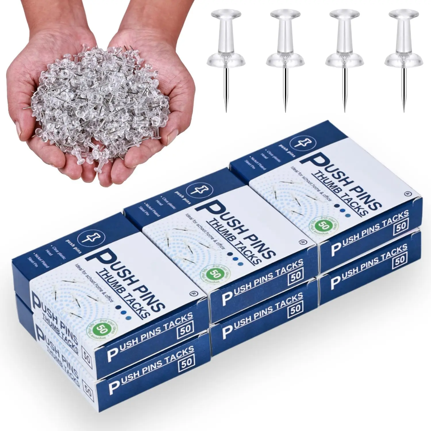 300 count Clear Push pins for Bulletin Board Thumb Tacks for Walls pushpins Wall pins