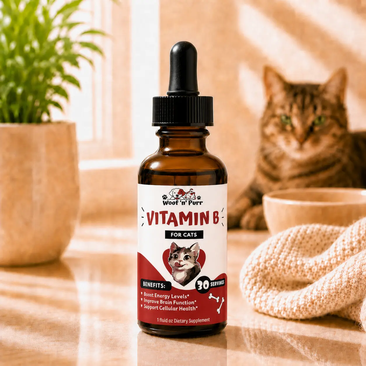 Vitamin B for Cats – B-Complex Energy & Brain Support | 30 Servings | Woof 'n' Purr