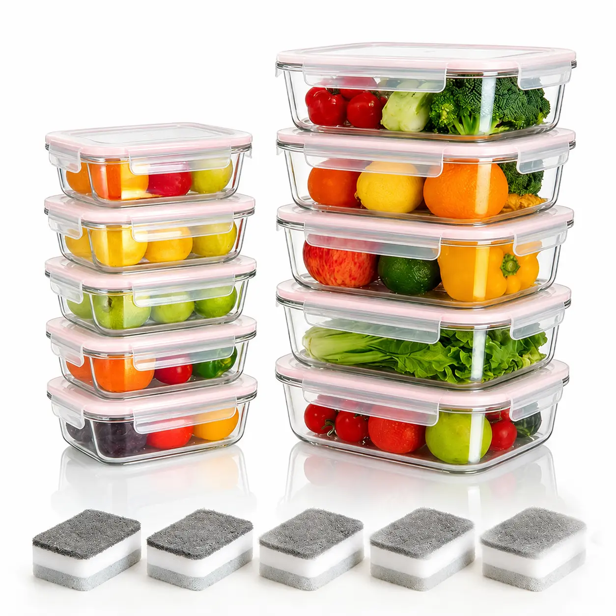 10-Piece BPA-Free Borosilicate Glass Food Storage Containers with Silicone Airtight Leak-Proof Lids, Safe Compact Stackable Kitchen Canisters, Microwave & Dishwasher Safe for Meal Prep, Fresh Produce & Snack Storage  temperature high