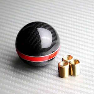 Universal Real Carbon Fiber Ball Manual MT Gear Shift Shifter Knob With Red Stripe