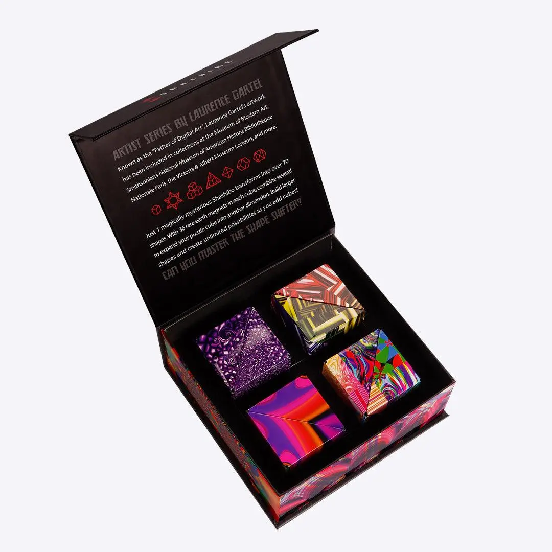 SHASHIBO Magic Fidget Shape Shifting Box Rare Earth Magnets - Designed by Digital Art Pioneer Laurence Gartel 4 Pack infinity cube redi  cube