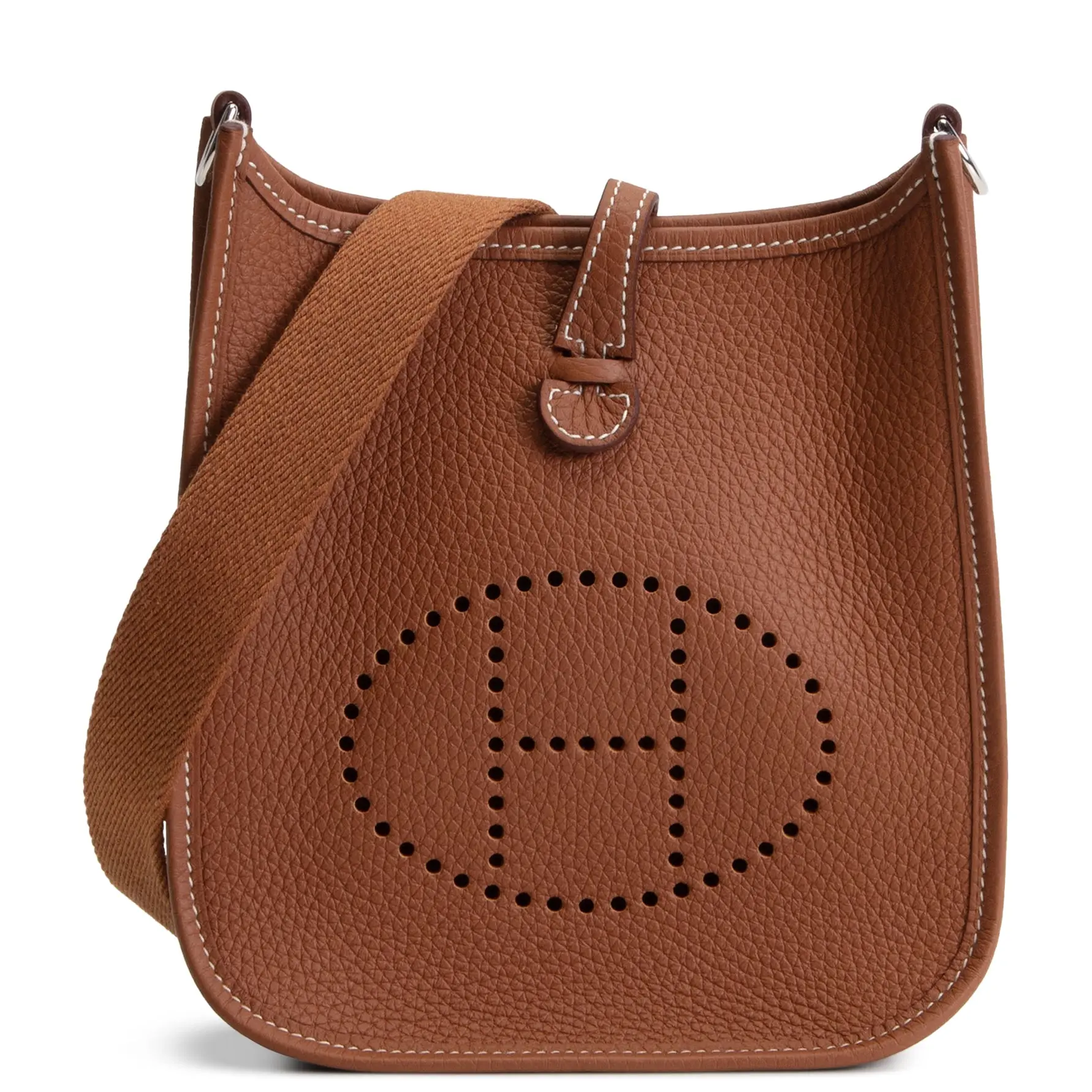 Pre-owned HERMÈS Clemence leather Crossbody Bags HERMES Evelyne TPM Clemence Gold w/ Gold Hardware