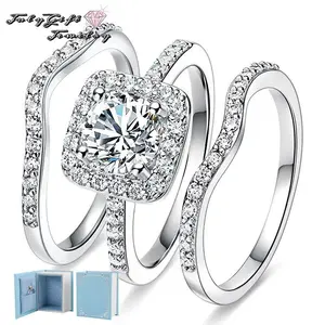 1.5CTTW Bridal Ring Sets For Women D Color VVS1 round Cut Engagement Wedding Promise Anniversary Ring With Box