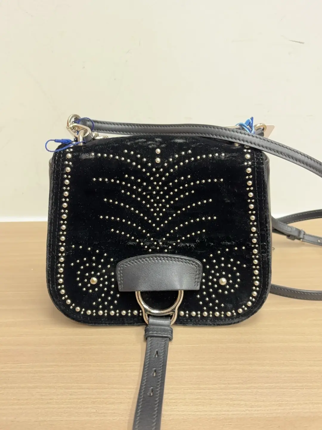 Pre-owned Miu Miu Dahlia Black Velvet with Silver Studs Crossbody Bag BF YZ0041