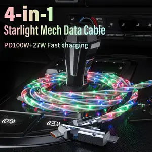 4 in 1 Light up USB Charging Cable Multicolored RGB Starlights LED USB C to Tpye C 66W Fast Multi Charger Cord for iPhone16 15 14 13 12 Mac,Samsung S24 S23 S22(3.3FT)