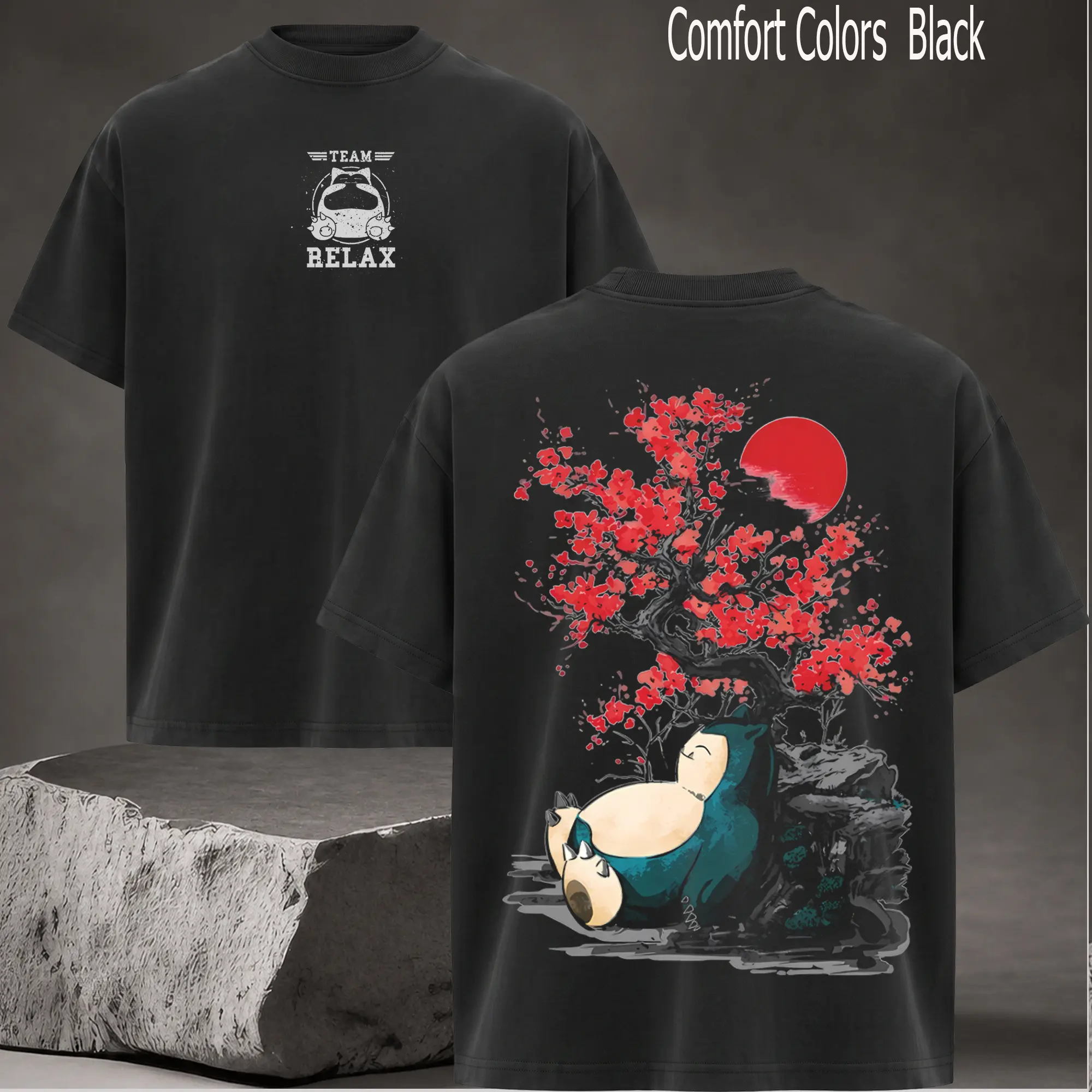 Snorlax - Anime Double Printed Vintage Unisex Oversize Heavyweight Cotton T-shirt for Anime Fans and Lovers
