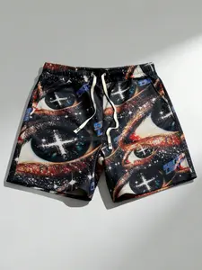 Star Eye All Over Print Camouflage Shorts, Y2K Street Style Summer Drawstring Casual Shorts, Men's Athletic Bottoms for Daily Wear, Streetwear Bottom