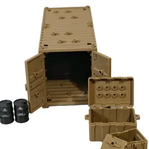 Building block shipping container, large & small utility cases with 2x oil barrels