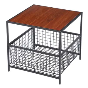 ZENY 20'' Square End Table Small Coffee Table Sofa Side Table W/Wire Storage Basket, Red Mahogany