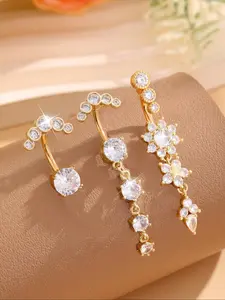Women's Elegant Flower Design Belly Ring, Belly Button Rings, Belly Button Piercing, Rhinestone Navel Piercing, Stainless Steel Navel Piercing Jewelry, Body Piercing Jewelry, Cute Fashion Unique Accessory for Party & Daily Wear