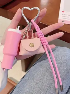 Dopamine Color Cute Korean Style Braided Rope Keychain, Heart Carabiner Mini Wallet, Earbud & Coin Storage Pouch, Versatile Bag Charm for Commute, School & Daily Casual Outings, Aesthetic Gift for Teens & Girls