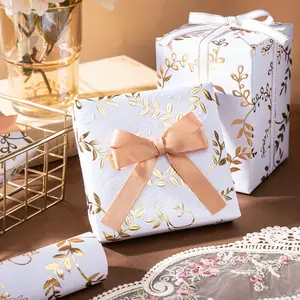 Stylish Gold Foil Gift Wrapping Paper, 17inch by 196.8inch Christmas and Birthday Gift Wrap, Elegant Vine Pattern for Any Occasion