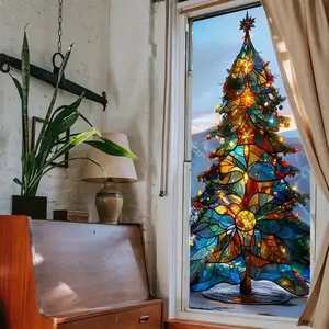 Colorful Christmas Tree Window Sticker, Privacy Film, Durable & Easy Application, Ideal for Home Decor, Glass Door Protection