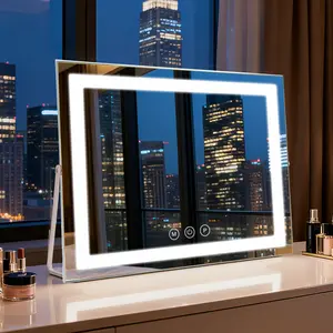 INMTFEI Hollywood LED Vanity Makeup Mirror, 50×40cm, 3 Light Modes&Dimmable, Smart Touch, 5X Magnifier, Type-C Powered, White Switch