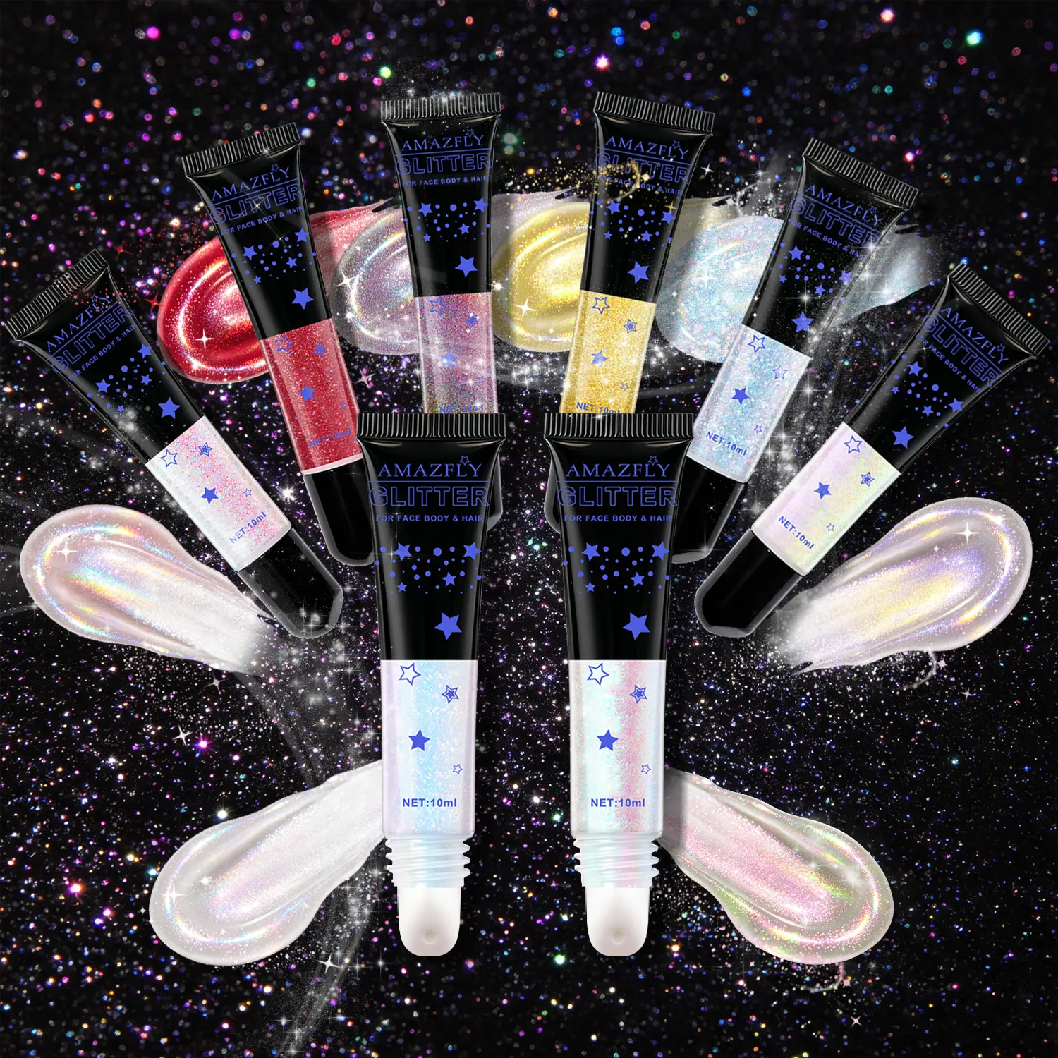8-Color Body & Face Glitter Gel Set - Shimmer for Hair, Cheeks & Eyelids, Smooth & Easy Apply, Stays All Night