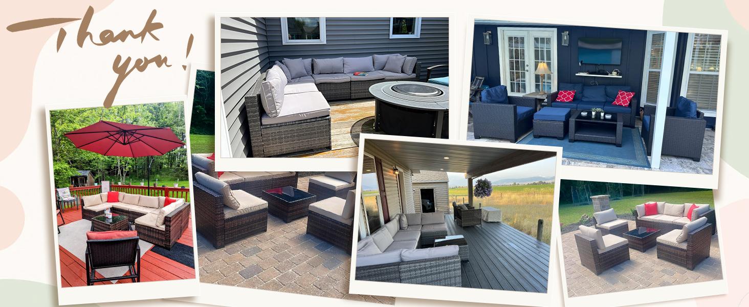 7 Pieces Sofa Modular Patio Wicker Sofa Set - Easy-to-Assemble All-Weather Couch with Comfortable Cushions & Glass Coffee Table, Ideal for Outdoor Relaxation & Entertaining Summervibes