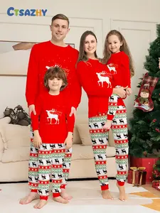 Christmas Bottom Deer Pajamas Set, Merry Christmas Print, Soft Elastic Fabric, Fitted Style, Family Matching, Fall & Winter