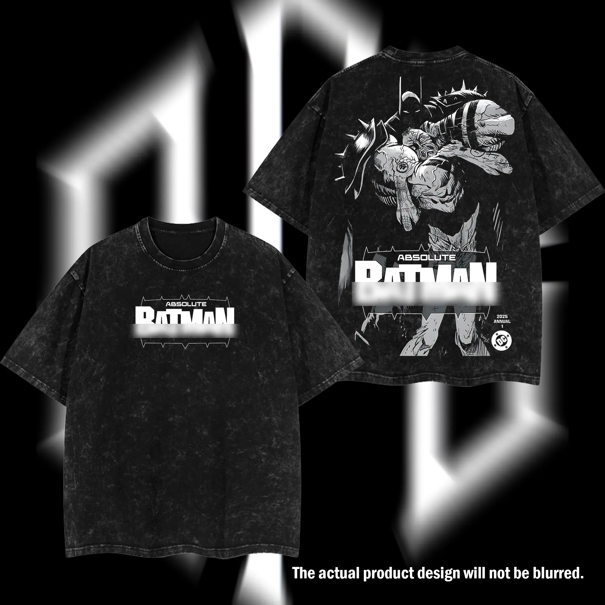 Superstyle The Absolute Knight - The Gotham Guardian Hero Verse DC Comic Edition Double Printed Oversize Lightweight Acid Washed Tee TV Series Graphic Design Top Cotton Streetwear Comic Superheroes T-Shirt Crew Neck Clothes Menswear Womenswear