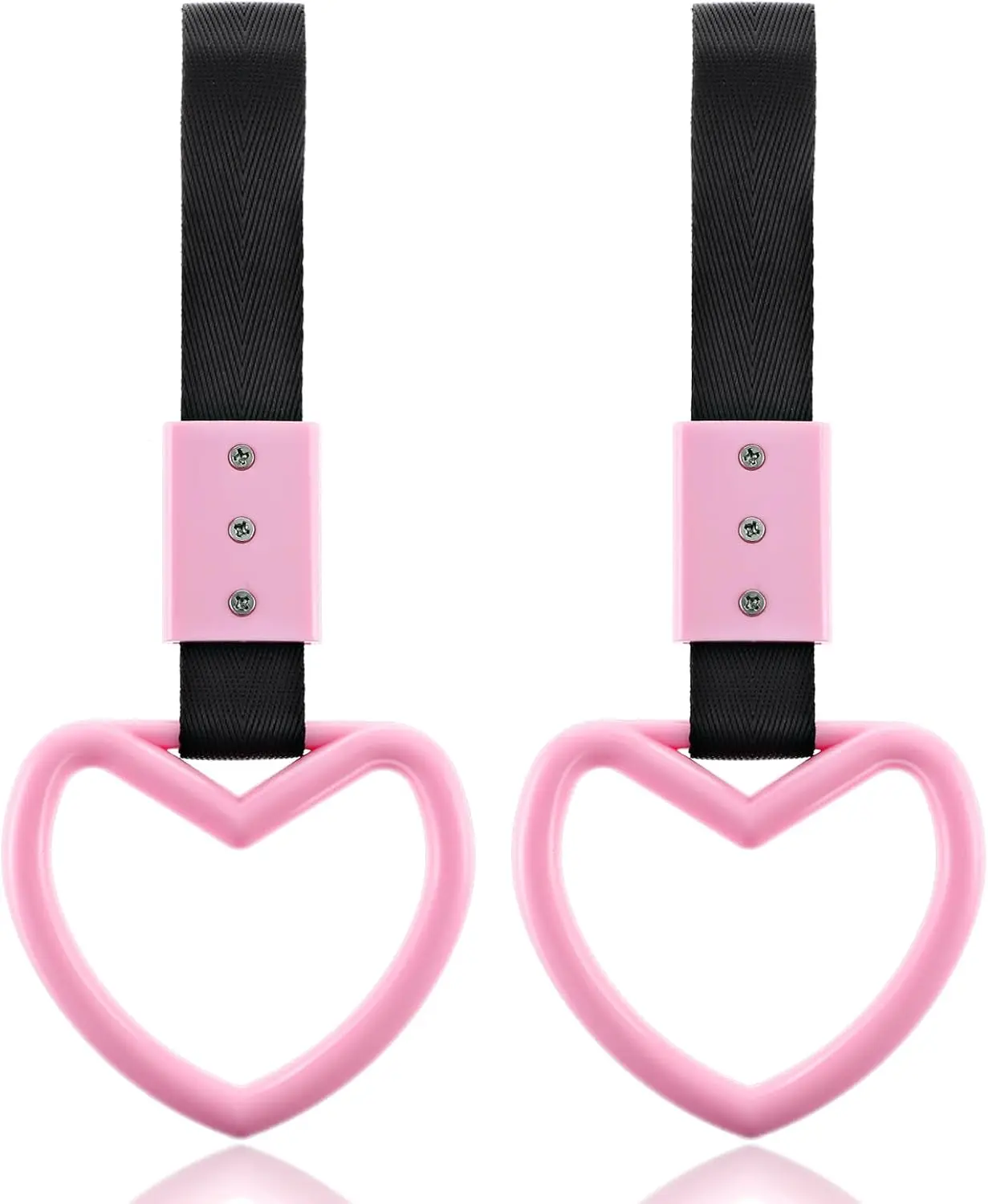 Xinjoduz 2 PCS Car Heart Hanging Accessories Drift Charm Pink Heart Handle Strap for Car Rear Bumper Warning Ring Decor Heart-Shaped Straps Subway Bus Replace Handle Interior Exterior Decoration