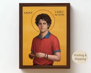 Saint Carlo Acutis Byzantine Icon, Catholic Wall Art, Religious Christian Home Decor Gift Glossy Print