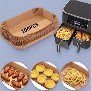 Air Fryer Disposable Paper Liner, 100PCS Food Grade Parchment Liners for Ninja DZ201,Ninja Foodi Dual Air Fryer Accessories Baking Paper (9 * 6, Natural)