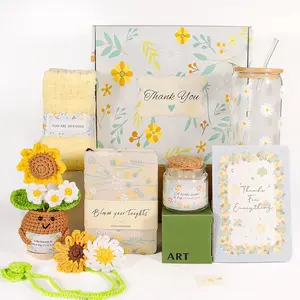 Thank You Gifts for Women – Sunflower & Daisy Gift Box Set with Thank You Cards – Teacher Appreciation, Birthday, Coworker, Nurse, Mom, Friends Gift Basket (Blue)