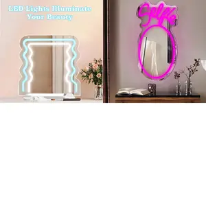 Mirror Neon Lights, Halloween Makeup Mirror, USB Powered, Adjustable LED Neon Light, Wall Mount Decorative Art Lamp, Bar Nightclub Decoration, LED Dimmable Mirror, Lighted Mirror, Lighting Mirror