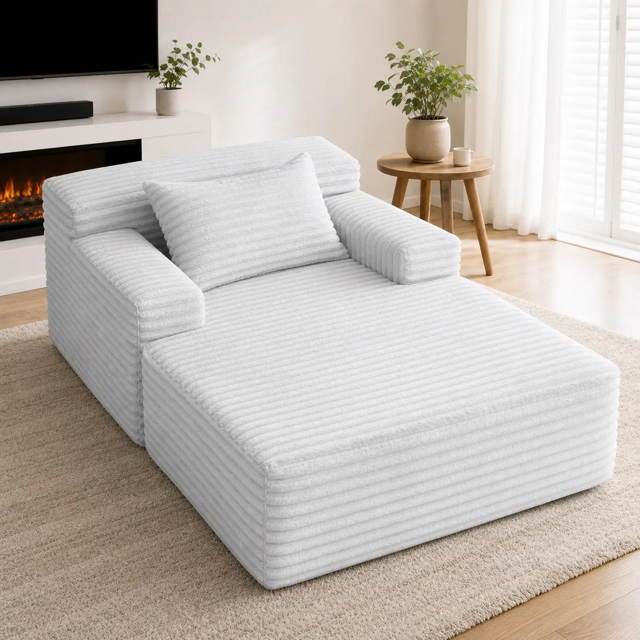Gray cloud armrest sofa bed, soft velour upholstery without frame, casual recliner chair, deep seat reading chair for sleeping, single sofa for small living room/bedroom spaces at home