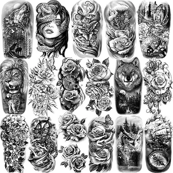 77 Sheets Temporary Tattoos for Adults - Realistic, Durable & Waterproof Fake Tattoos for All Skin Types, Unscented Body Art Stickers, Temporary Tattoo