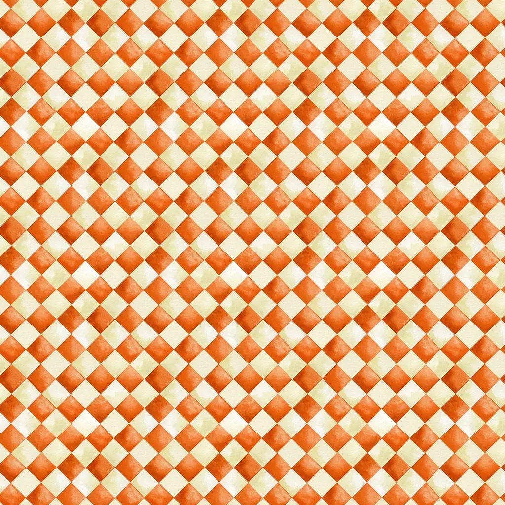 Halloween Check Harlequin Print Cotton Fabric Windham Fabrics in Orange and White