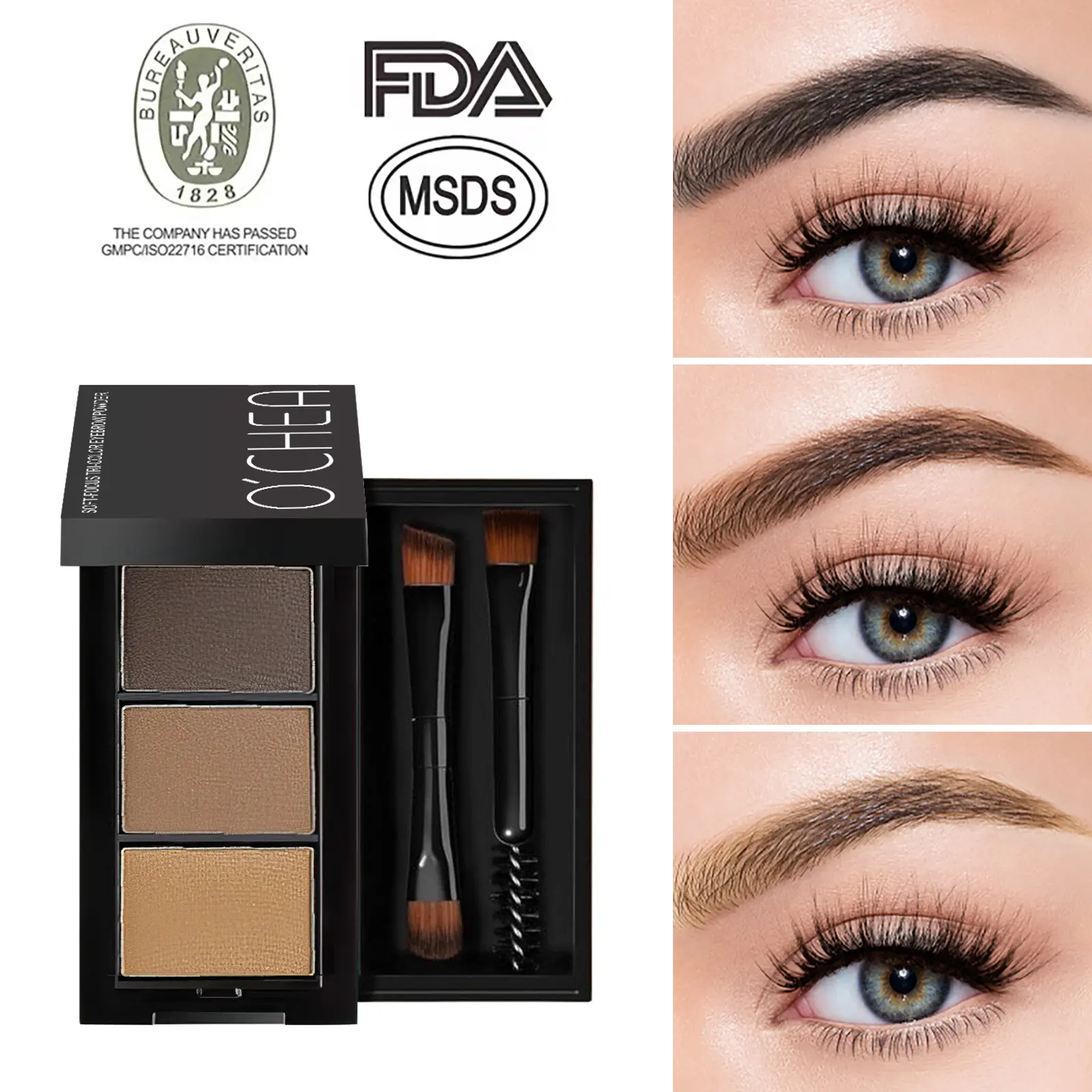 O'CHEAL,3 in 1 Eyebrow Powder Palette,Long Lasting Eyebrow Powder Eyebrow Brush,  Filling Makeup Accessories eyebrow powder Cosmetic