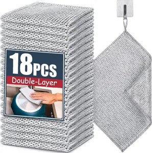 18 Pieces New Upgraded Steel Wire Dish Cloth Double Layer Multi-Purpose Dish Cloth Strong Cleaning Non-Scratch Dish Cloth Suitable for Cookware Sink Tableware Stove