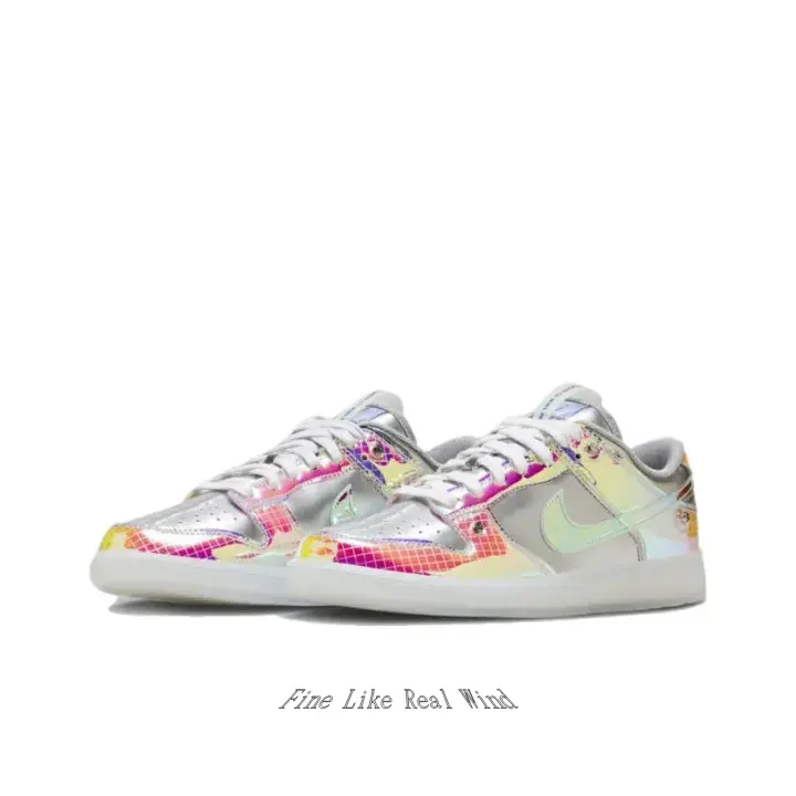 Shiny Iridescent Leather Skate Sneakers, Holographic Multicolor Low-Top Shoes, Trendy Collector Footwear for Statement Outfits & Sneaker Culture