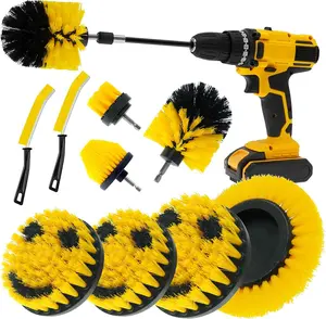 10 Pack Drill Brush Attachment Set, Drill  Brush Kit, Drill Cleaning Brush, Scrub Brush for Grout Floor Tub Shower Bathtub Tile Sink Toilet Bathroom Kitchen  Yellow