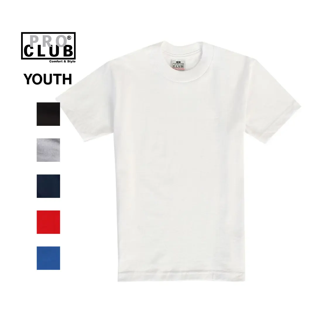 Pro Club Youth T-Shirt, Classic Short Sleeve Crewneck Top in 100% Cotton, Medium Weight USA-Made Fabric, Regular Fit, Shortsleeve, Round Neck