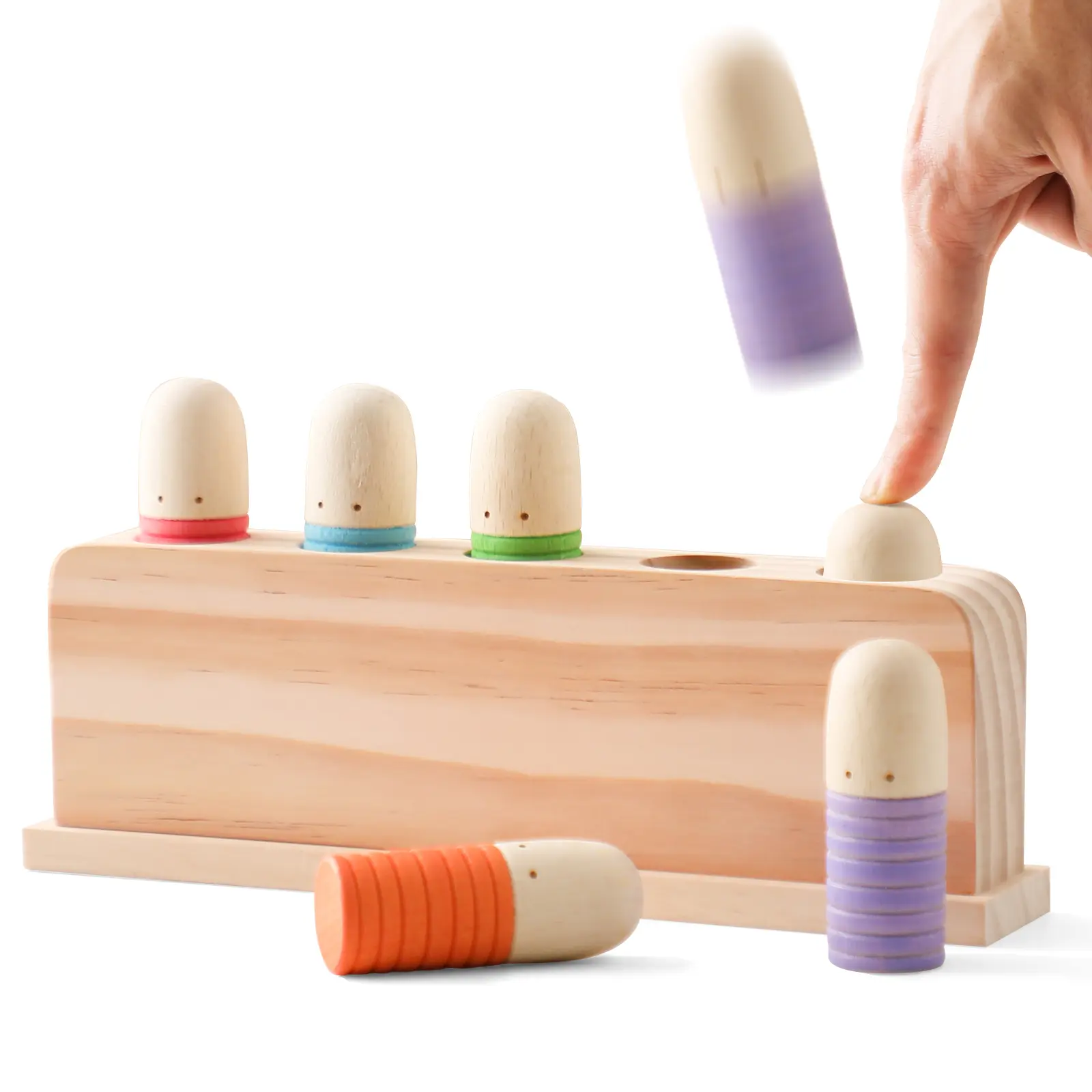 ETUCDOSE Wooden Pop Up Toy, A Learning Fun Montessori Gift for Toddlers Ages 3+, Multicolor Puppets for Color Sorting & Fine Motor Skills