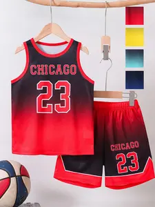 Boy's Figure Print Basketball Jersey Top & Shorts Two-piece Set, Casual Quick Drying Basketball Set for Kids, Breathable Sports Outfits for Basketball Games