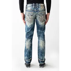 rr Women's High-Waisted Vintage Denim Bottoms - Leather-Embroidered Hadriel Alt Straight Jeans with Pocket, Casual Streetwear Clothes