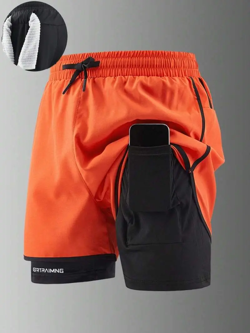 YAMAN 2In1 Men's Gym Shorts, Breathable Quick-Dry Printed Workout Shorts For Spring/Summer Outdoor Running & Fitness