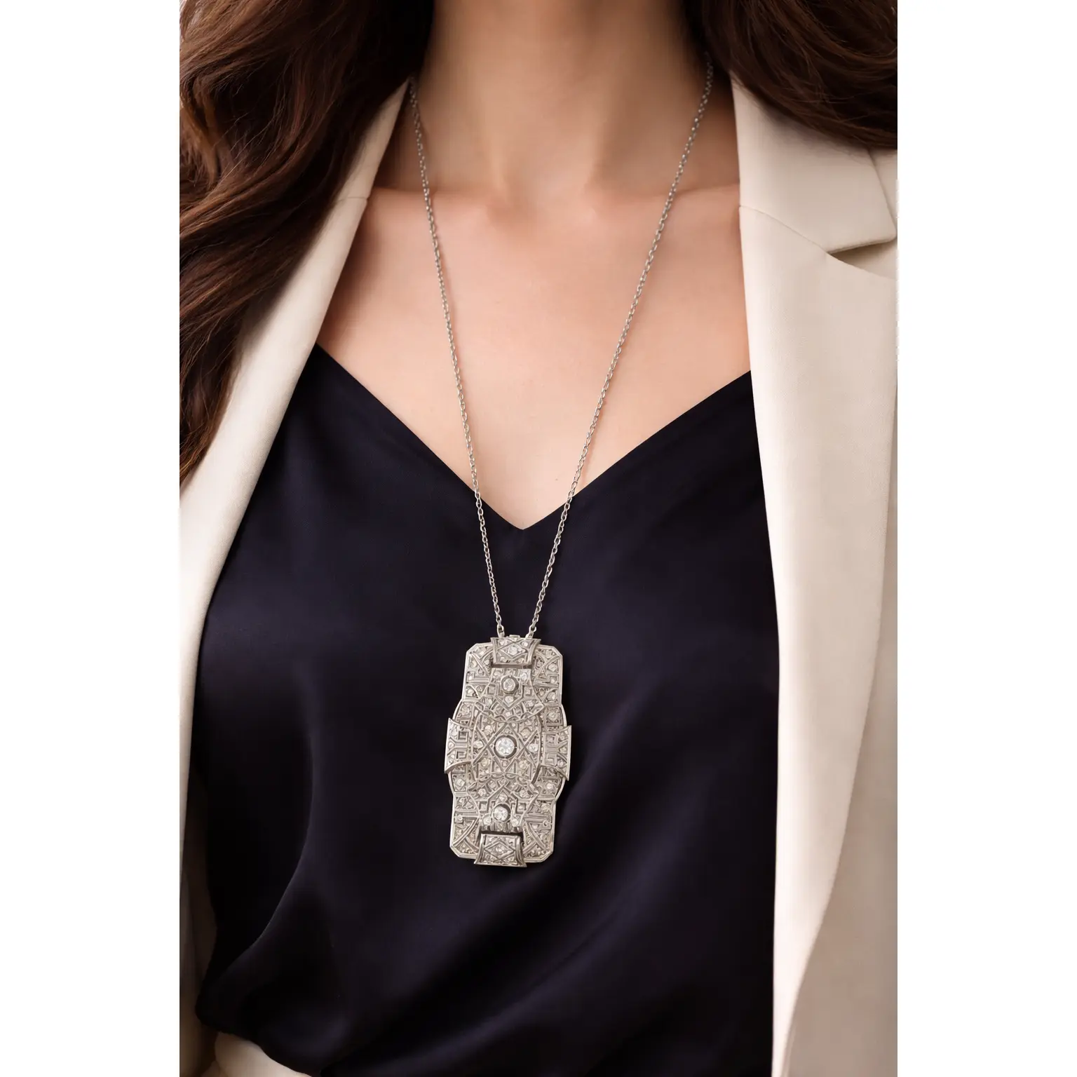 Art Deco Platinum Diamond Brooch Pendant