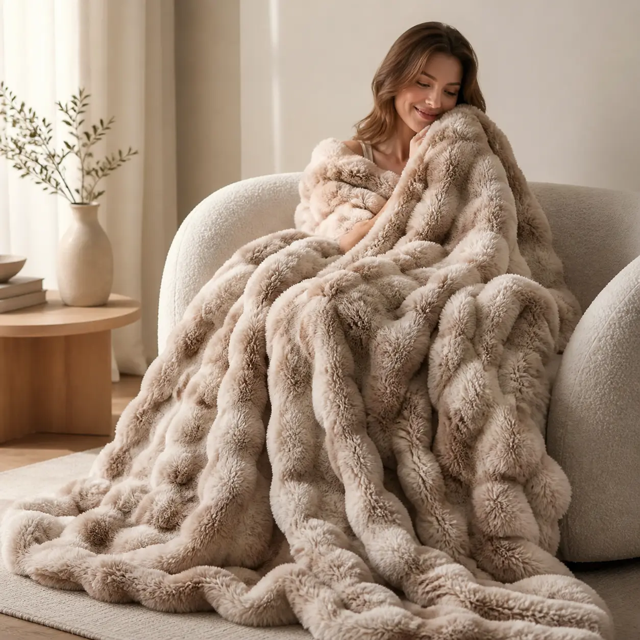 BLUNIQUE Ultra Soft Cozy Faux Fur Throw Blanket 800GSM Fuzzy Plush Thick Bubble Blanket for Couch Bed Living Room Fleece 50x60 inch High-Low Wave Design Ultimate Comfort & Warmth,sohochic