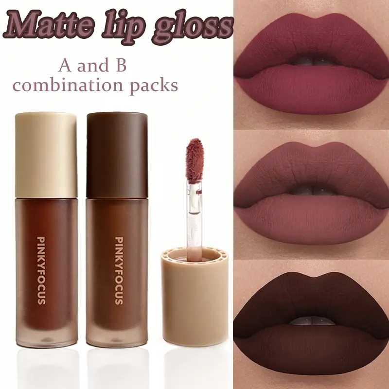 Pinkyfocus Matte Lipstick Lipgloss Set Gift, Cosmetic 3-Piece Velvet Fog Finish, Smooth Long-Lasting, Non-Greasy, Suitable for All Skin Types, Party Makeup, Lip Trio
