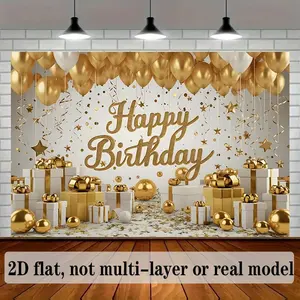 Reusable 2D Flat Polyester Banner, 1pc, Happy Birthday Party Background Decor & Photo Prop, Home & Room Wall Ornaments, Festive Party Supplies Backdrop