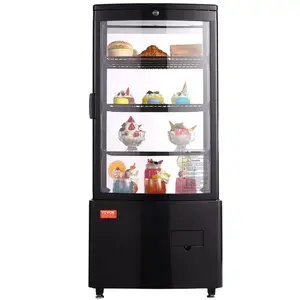 VEVOR Refrigerated Display Case, 3 Cu. Ft./ 85L Countertop Pastry Display Case, 3-Tier Commercial Display Refrigerator with LED Lighting, TURBO Cooling, Frost-Free Air-Cooling, Locked Door for Bakery